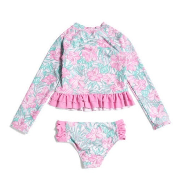 Tommy Bahama 3T Rash Guard Swimsuit Pink Ruffle Hibiscus Wonder Nation Rainbow - Picture 2 of 16